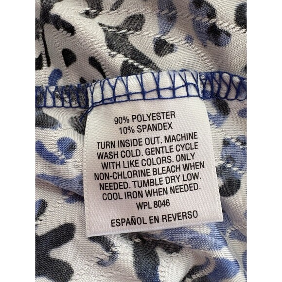 My Collections White Royal Blue Black Stretch 3/4 Sleeve Blouse Woman’s Large - Picture 4 of 8